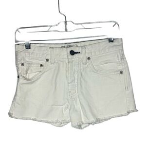 Free People White Denim Button Fly Cutoff Shorts. Size 25.